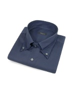 Solid Dark Blue Cotton Italian Button Down Dress Shirt
