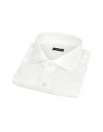 Solid White Spread Collar Cotton Dress Shirt