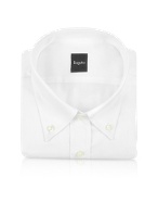 Solid White Twill Cotton Italian Button Down Dress Shirt