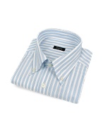 Bagutta White and Blue Striped Button Down Cotton Italian Dress Shirt