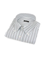 White Striped Button Down Italian Cotton Dress Shirt