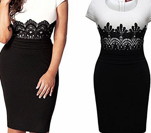 BaiLun  VINTAGE WOMENS CELEBRITY COCKTAIL LACE PANEL MIDI BODYCON DRESS SIZE 8-18 (18, Whiteamp;Black)