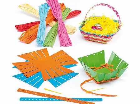 Baker Ross Easter Basket Raffia Craft Weaving Kits for Children to Make, Decorate and Display(Pack of 4)