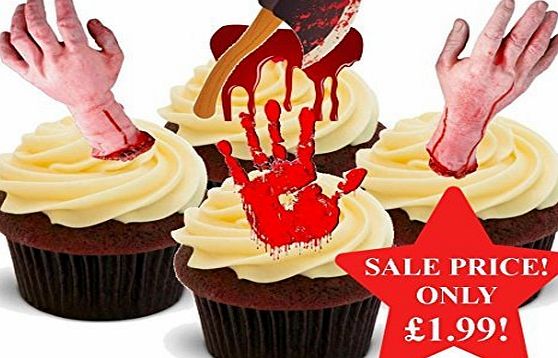 Baking Bling Halloween Bloody Horror Scary Hand Mix - Fun Novelty PREMIUM STAND UP Edible Wafer Paper Cake Toppers Decoration