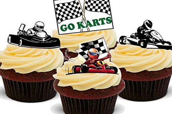 Baking Bling Karting Mix Go Karts Racing Hobby - Fun Novelty Birthday PREMIUM STAND UP Edible Wafer Card Cake Toppers Decoration