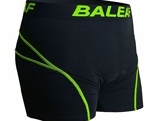 Baleaf Mens 3D Padded Cool Max Bicycle Underwear Shorts - Black/Green, Large