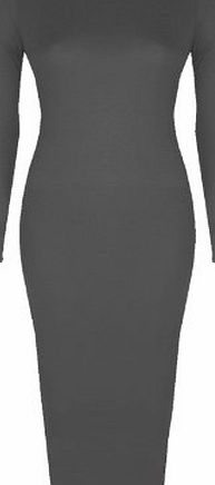 Baleza Womens Ladies Celebrity Inspired Long Sleeve Bodycon Midi Calf Length Dress - Normal and Big Sizes (S/M (8-10), Black)