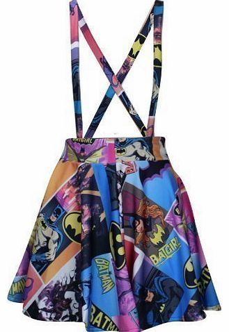 Baleza Womens Ladies Superman Batman Batgirl Comic Book Graffiti Print Dungaree Party Skirt (M/L-UK(12-14),
