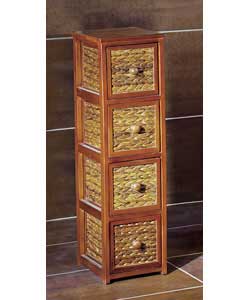 Bali Dark Wood and Banana Leaf 4 Drawer Tower
