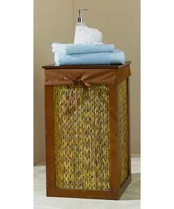 Dark Wood and Banana Leaf Linen Bin
