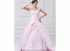 Ball Gown One-shoulder 3D-flower Slit Beaded