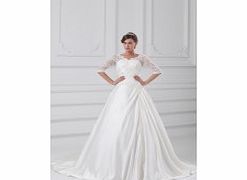 Ball Gown V-neck Beading Pleat Sweep Train Lace