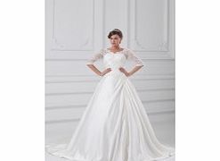 Ball Gown V-neck Beading Pleat Sweep Train Lace