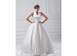 Ball Gown V-neck Draped Sweep Train Satin