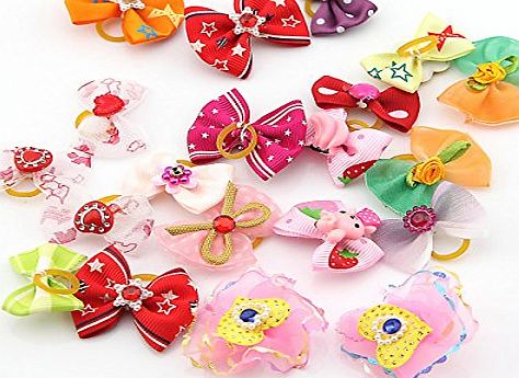 Ballen_Ma 20PCS Pet Animal Dog Hair Bows Accessories With Rubber Bands
