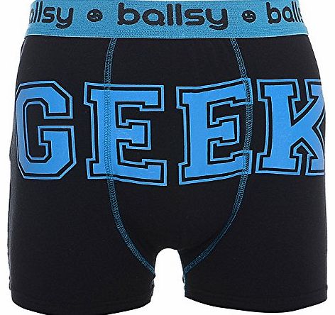 Mens Ballsy Designer Boxer Shorts - Geek - Black - Medium - M