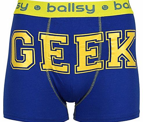 Ballsy Mens Ballsy Designer Boxer Shorts - Geek - Royal Blue - Medium - M