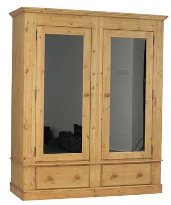 DOUBLE MIRRORED LARGE PINE WARDROBE