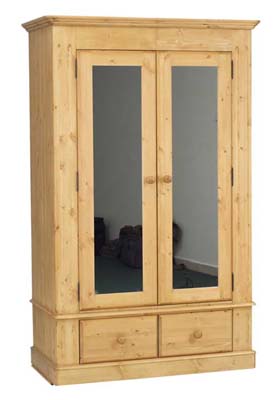 DOUBLE PINE WARDROBE WITH MIRRORS