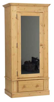 SINGLE DOOR PINE WARDROBE WITH MIRROR &