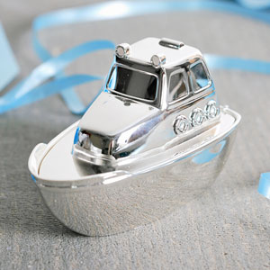 Bambino Silver Plated Fire Boat Money Box