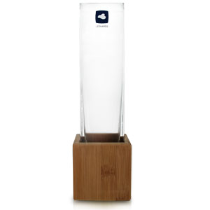 Wooden Base with Tall Glass Column Vase