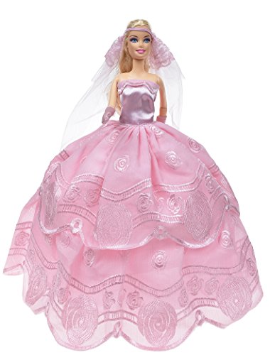 Princess Pink Wedding Dress For Barbie Dolls