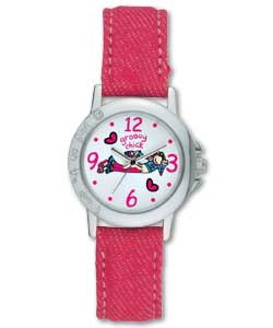 Bang on the Door Watch with Pink Fabric Strap