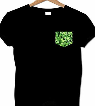 BANG TIDY CLOTHING  Mens Weed Leaf Roll Sleeve Pocket Tee T Shirt Black M