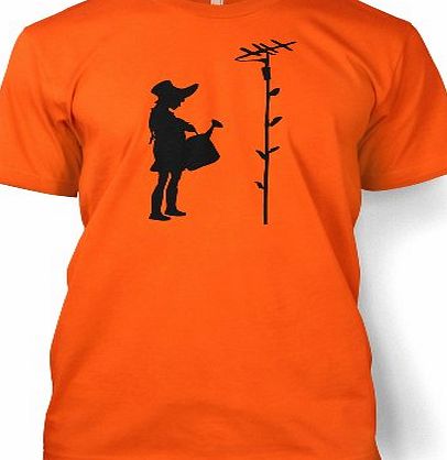 Banksy By Big Mouth Girl Watering A TV Aerial Banksy Adult T-Shirt - Orange Medium (38/40``)