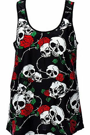 Skull Wire Rose Vest (Black) - 12 UK