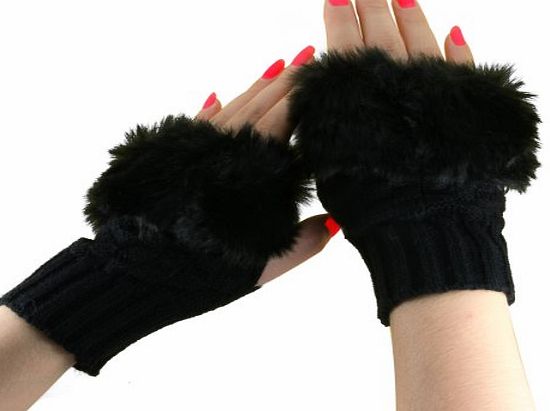 BAO CORE Baoxin New Design Fashion Winter Women Girls Soft Knitting Wool Fuzzy/Furry Arm Warmer Fingerless Gloves Mittens (Black, short)