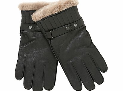 Leather with Faux Fur Gloves, Black