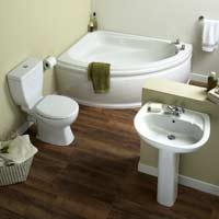 Barcelona Left-Hand Corner Bath Suite - White with Chrome Effect Bath Taps & Basin Mixer