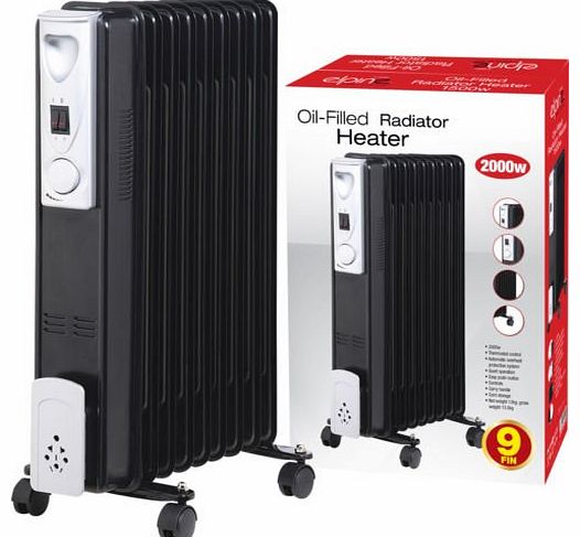 BARGAINS-GALORE 2000W 9 FIN PORTABLE OIL FILLED RADIATOR HEATER ELECTRICAL CARAVAN OFFICE HOME (BLACK)