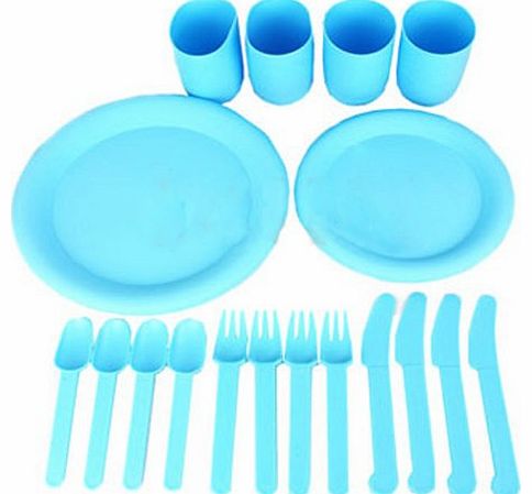 24PC PLASTIC CUPS PLATES FAMILY BEACH PICNIC FOOD PARTY BBQ CUTLERY SET CAMPING