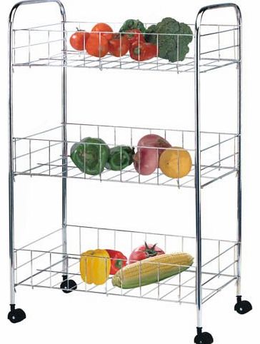3 TIER KITCHEN VEGETABLE FRUIT STORAGE TROLLEY CART CHROME TROLLY STAND WHEELS