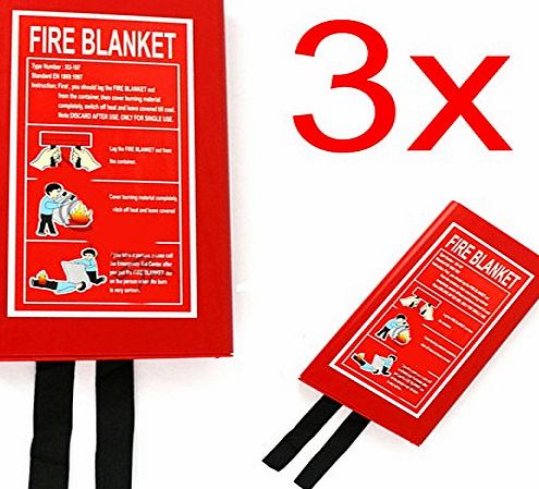 BARGAINS-GALORE 3 X FIRE BLANKET HOME SAFETY LARGE QUICK RELEASE PROTECTION 1M X 1M IN CASE WORK