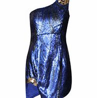 Bariano Asymmetric blue sequin mini dress
