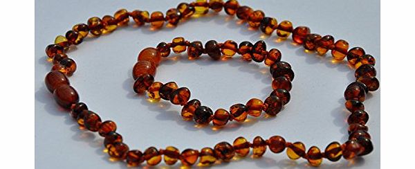 Barin Toys Amber Teething Necklace amp; Bracelet (Anklet) Set. COGNAC BAROQUE BABY Amber Jewelry SET. Authentic Baltic Amber Baby Teething.