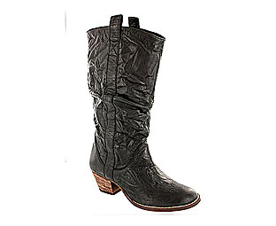 Barratts Chic Crinkled Leather Pull On Cowboy Boot