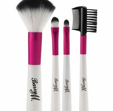 Barry M Pink and White Synthetic Mini Brush Set - Set includes: 1x Concealer Brush, 1x Eyeshadow Brush, 1x Powder Brush and 1x Brow/Lash grooming brush
