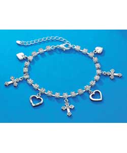 Base Metal Diamante Crystal Cross Heart Stone