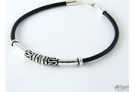 Basics Mens Leather and Sterling Silver Bracelet