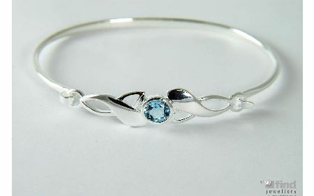 Basics Sterling Silver and Blue Topaz Leaf Design Bangle