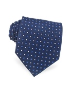Basile Mini Diamond Pattern Dark Blue Twill Silk Tie