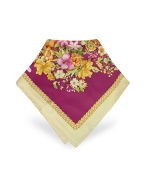 Basile Purple Floral Printed Silk Square Scarf