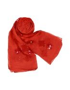 Red Beaded Chiffon Silk Stole