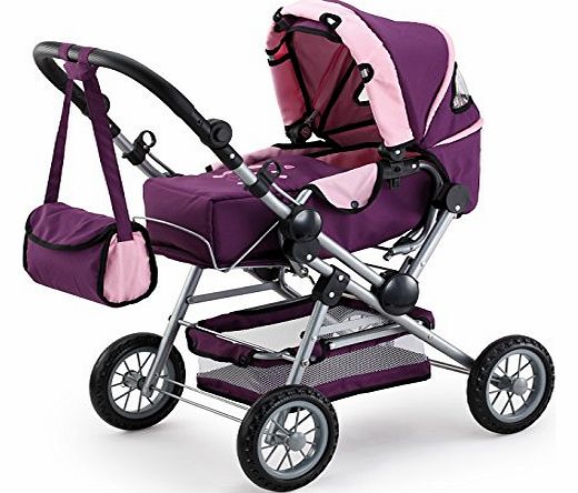 Bayer Design 66 - 84 cm Dolls Pram/ Pushchair Mega Combi with Bag and Removable Carrycot, Purple/Pink