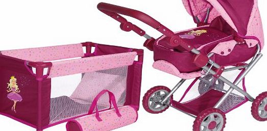 Bayer Design Doll Pram Set Maxi with Travel Bed (Bordeaux)